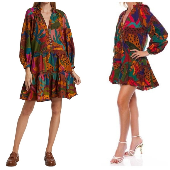 FARM Rio Dresses & Skirts - Farm Rio Leopards Jungle Long Sleeve Mini Dress Size L NWT